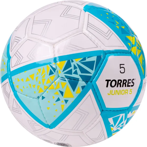 Мяч футб. TORRES Junior-5, F323805, р.5,глянц.ПУ,4 сл,32 п, руч.сш,бел-бирюзовый за 2&nbsp;070.60 ₽ в Омске