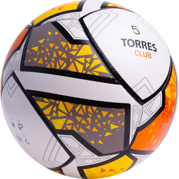 Мяч футб. TORRES Club, F323965, р.5, 10 пан., ПУ, гибрид. сшив, бел-оранж-желт за 2&nbsp;225.30 ₽ в Омске